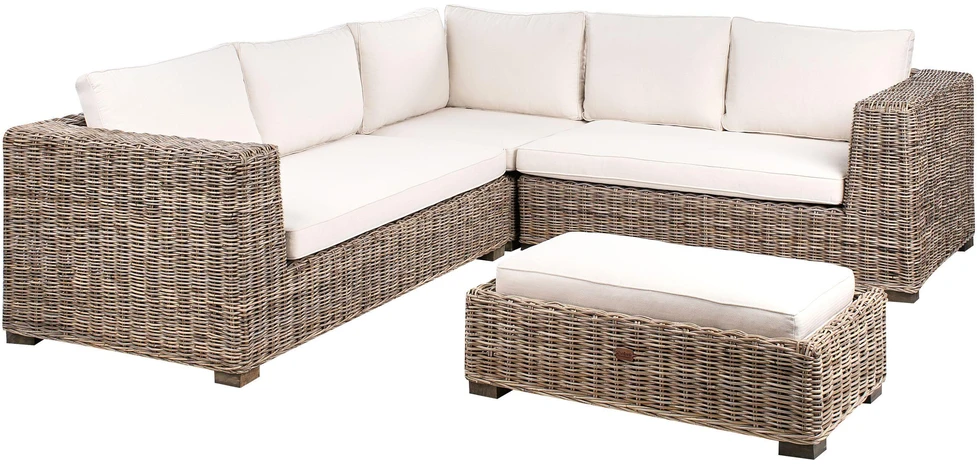 Lauko baldų komplektas Beliani Sodo kampinė sofa su pufu 5 asmenims RINELLA, pilkas ratanas