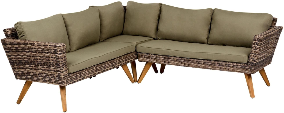 Lauko baldų komplektas Beliani Sodo kampinė sofa su staliuku 6 asmenims VITTORIA iš technorattano, alyvuogių spalvos