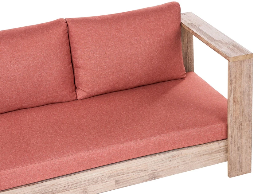 Lauko baldų komplektas Beliani Sodo kampinė sofa 5 asmenims MARETTIMO kairinė, raudona, sertifikuota akacijos mediena