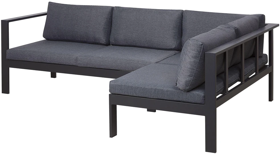 Lauko baldų komplektas Beliani Sodo kampinė sofa su staliuku 5 asmenims MESSINA kairinė juoda metalinė