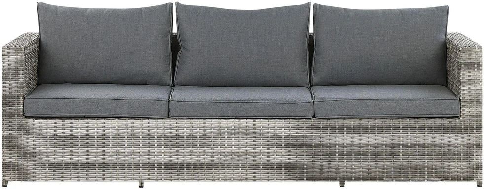 Lauko baldų komplektas Beliani Sodo kampinė sofa su staliuku 5 asmenims SABBIA modulinė iš dirbtinio ratano dešininė šviesiai pilka