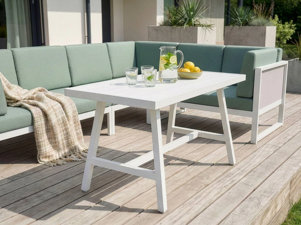 Lauko baldų komplektas Beliani Sodo kampinė sofa su stalu 6 asmenims CASTELLA/FRATTE kairinė, žalia, metalinė