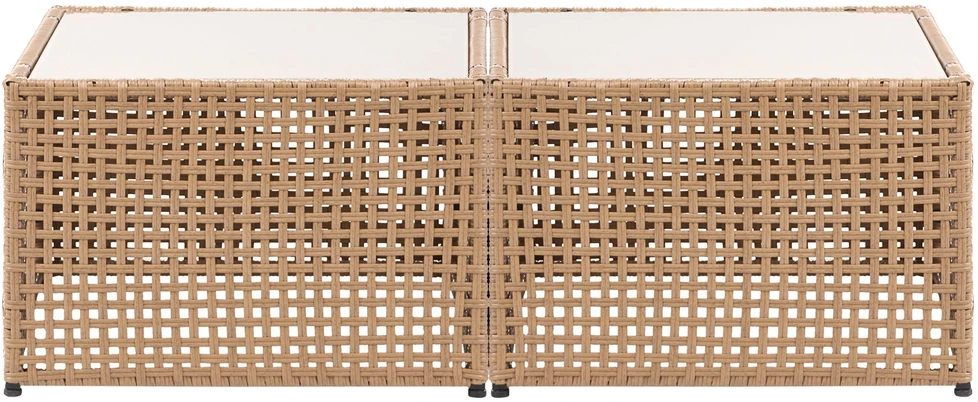 Lauko baldų komplektas Beliani Sodo kampinė sofa su staliuku 6 asmenims OMEGANA šviesiai smėlio spalvos iš technoratano, modulinė