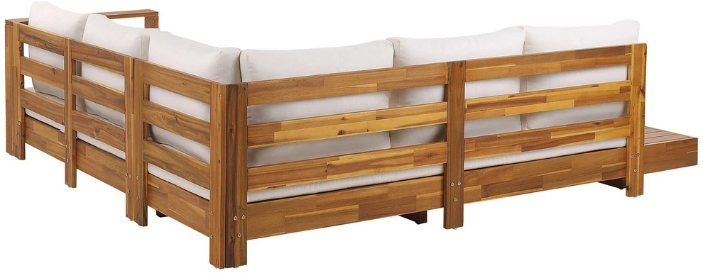 Lauko baldų komplektas Beliani Sodo kampinė sofa 5 asmenims MARETTIMO kairinė, kreminė balta, sertifikuota akacijos mediena