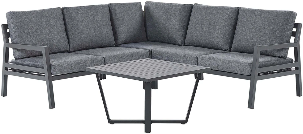 Lauko baldų komplektas Beliani Sodo kampinė sofa su staliuku 5 asmenims VIZZINI, pilka, metalinė