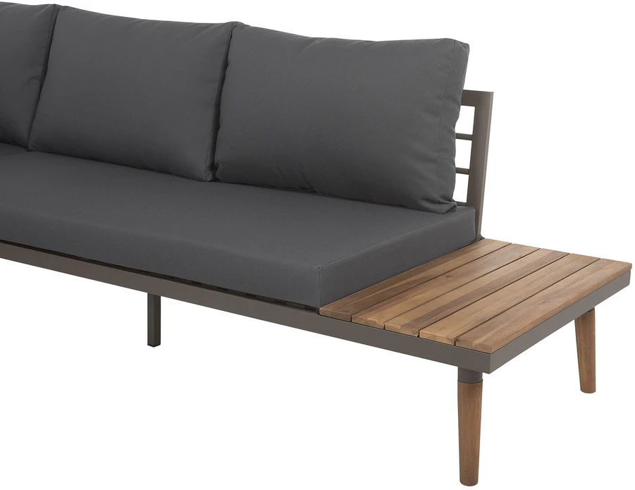Lauko baldų komplektas Beliani Sodo kampinė sofa su staliuku 5 asmenims CORATO pilka akacijos mediena