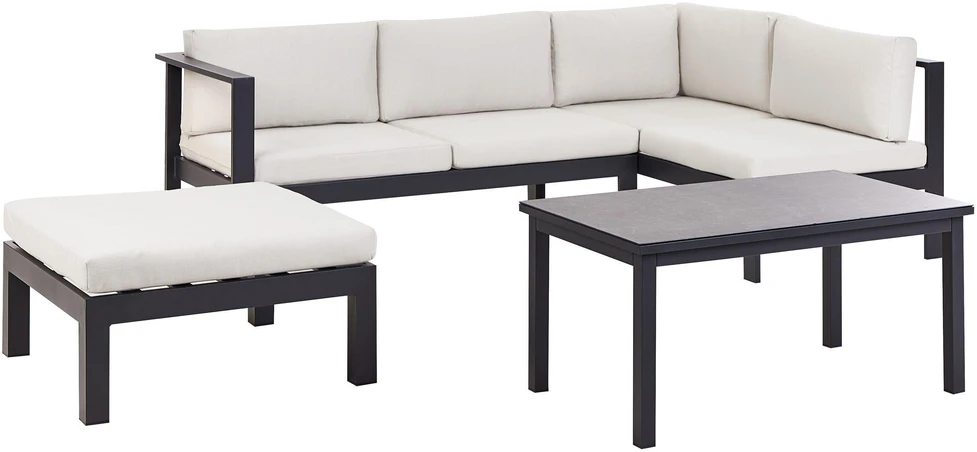 Lauko baldų komplektas Beliani Sodo kampinė sofa su staliuku 5 asmenims MESSINA kairinė, balta, metalinė