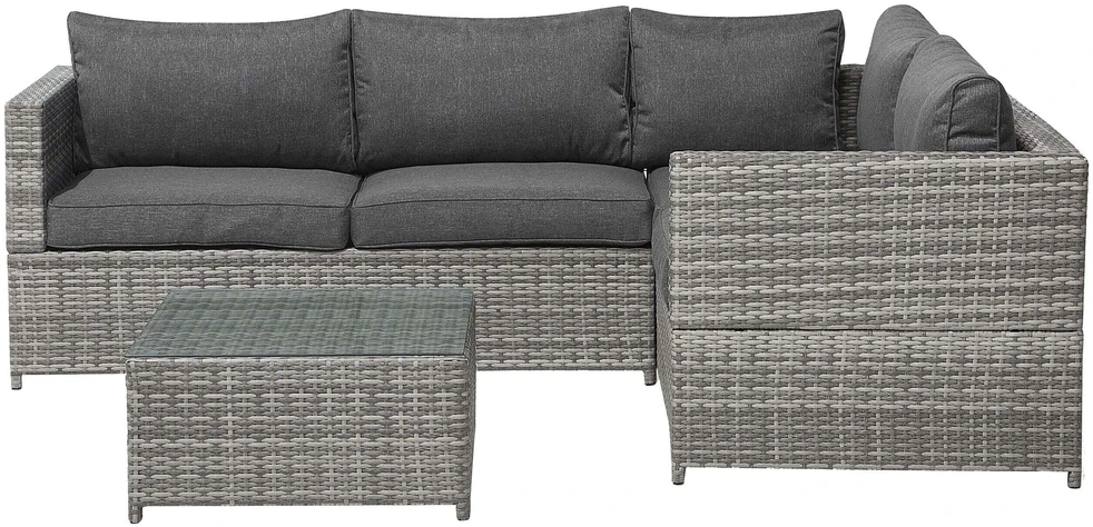Lauko baldų komplektas Beliani Sodo kampinė sofa su staliuku 4 asmenims AVOLA kairinė, pilka, technoratanas