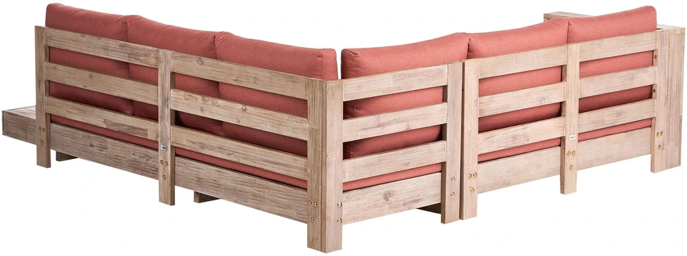 Lauko baldų komplektas Beliani Sodo kampinė sofa 5 asmenims MARETTIMO dešininė raudoni sertifikuota akacijos mediena