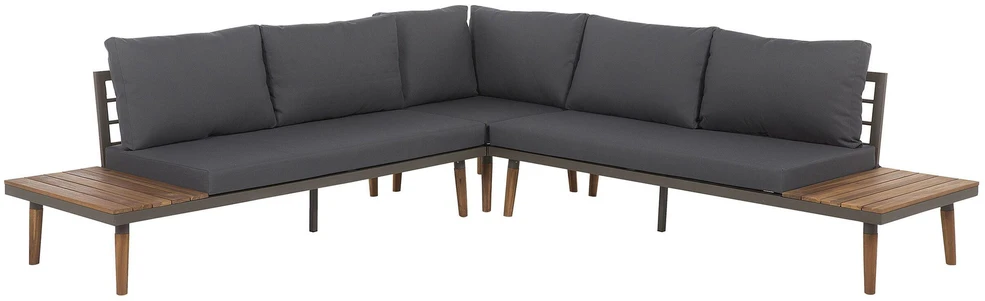 Lauko baldų komplektas Beliani Sodo kampinė sofa su staliuku 5 asmenims CORATO pilka akacijos mediena