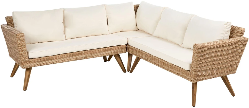 Lauko baldų komplektas Beliani Sodo kampinė sofa su staliuku 6 asmenims VITTORIA technoratanas, kreminė balta
