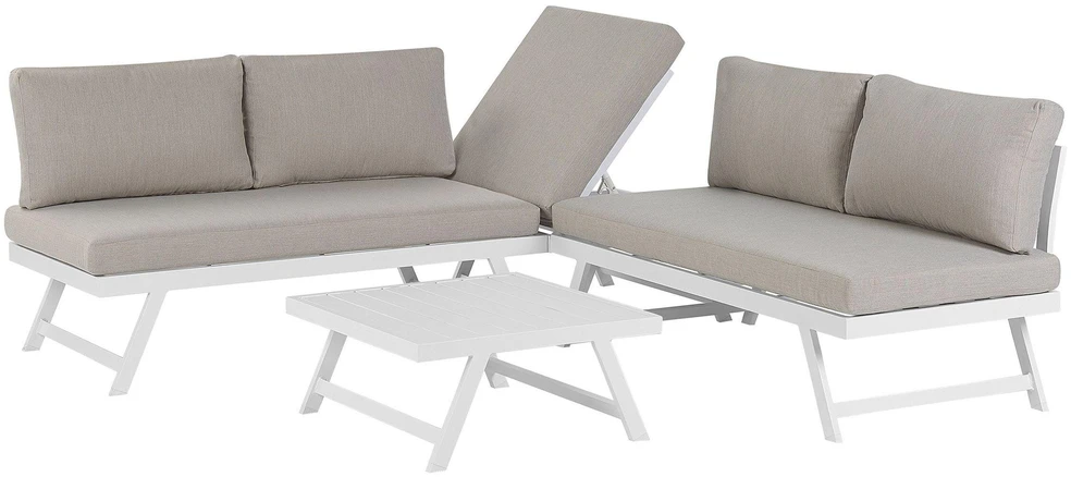 Lauko baldų komplektas Beliani Sodo kampinė sofa su staliuku 5 asmenims COCCORINO smėlio ir pilkos spalvos metalas