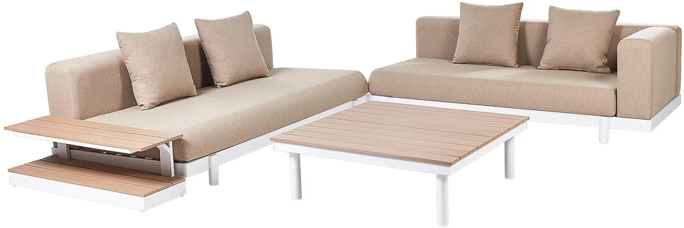 Lauko baldų komplektas Beliani Sodo kampinė sofa su staliuku 5 asmenims MISSANELLO smėlio spalvos