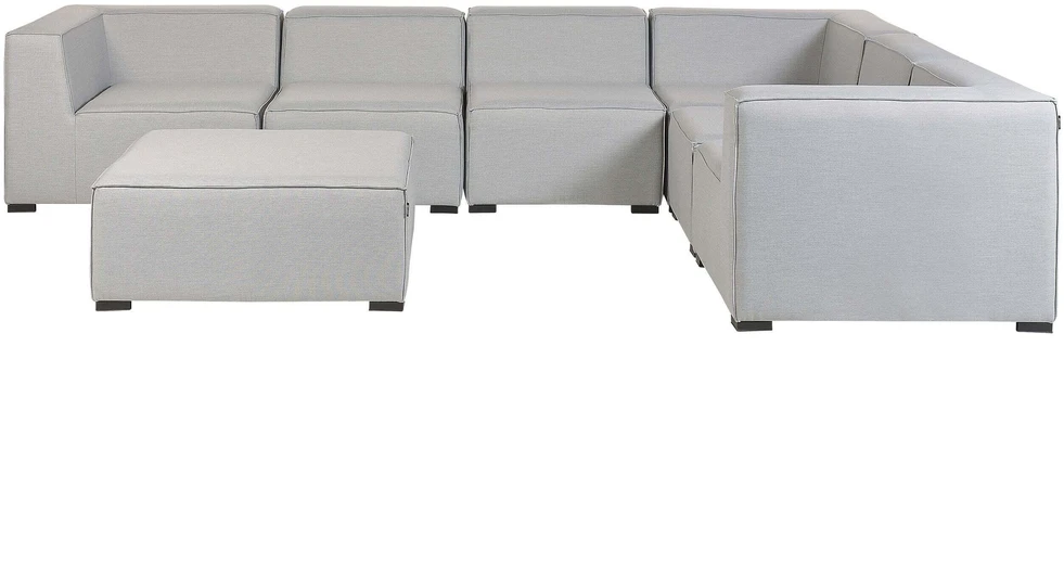 Lauko baldų komplektas Beliani Sodo kampinė sofa su pufu 7 asmenims AREZZO kairinė šviesiai pilka modulinė