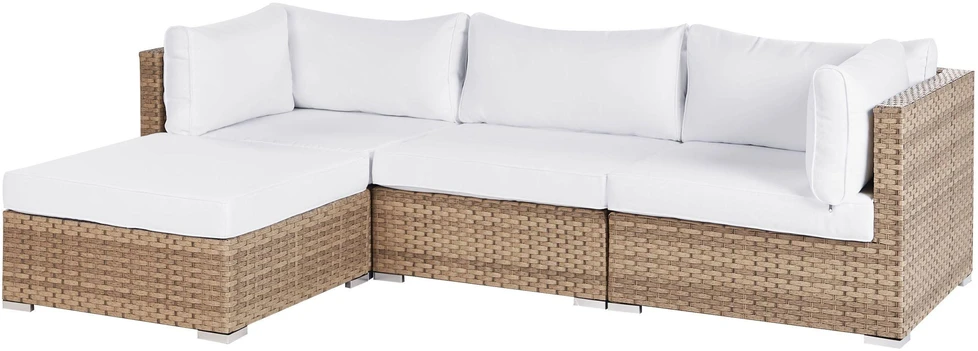 Lauko baldų komplektas Beliani Sodo kampinė sofa su staliuku 4 asmenims SANO dešininė natūralus technratanas modulinė