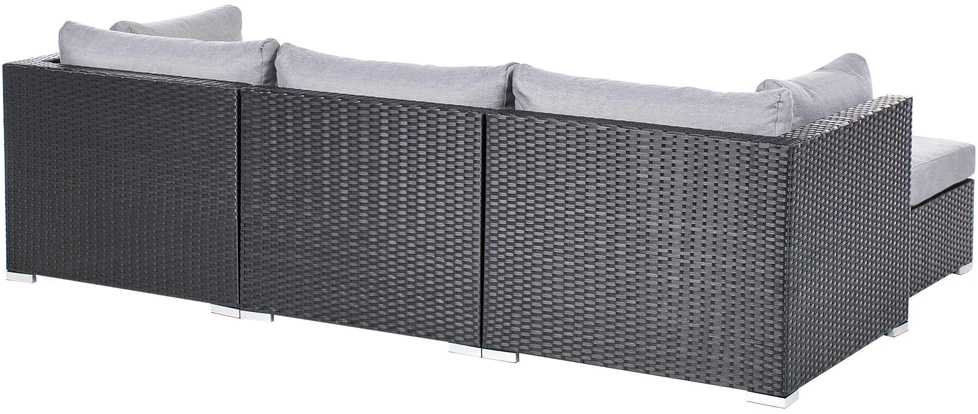 Lauko baldų komplektas Beliani Sodo kampinė sofa su staliuku 4 asmenims SANO dešininė, juoda, technoratanas