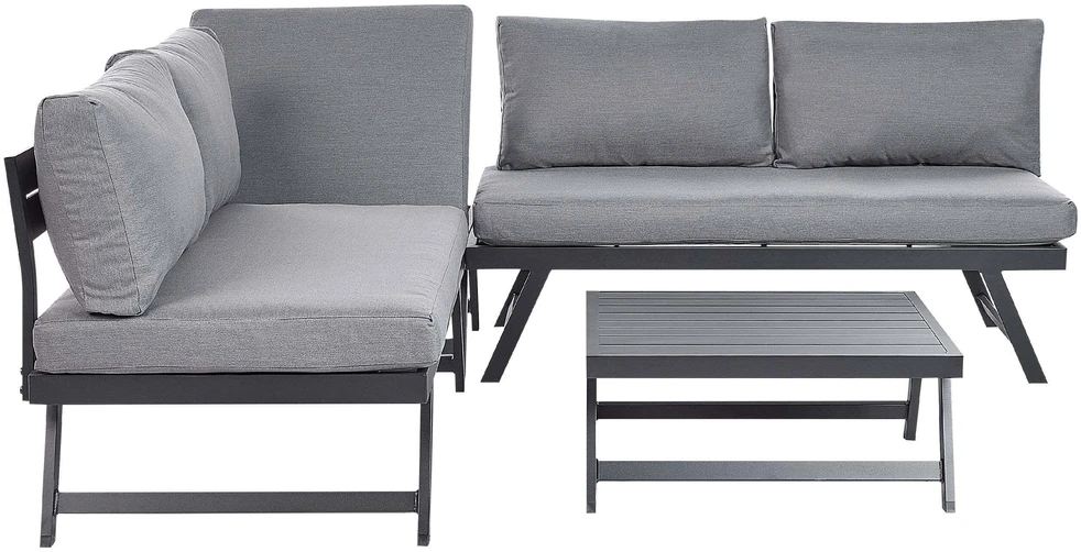 Lauko baldų komplektas Beliani Sodo kampinė sofa su staliuku 5 asmenims COCCORINO pilka, metalinė