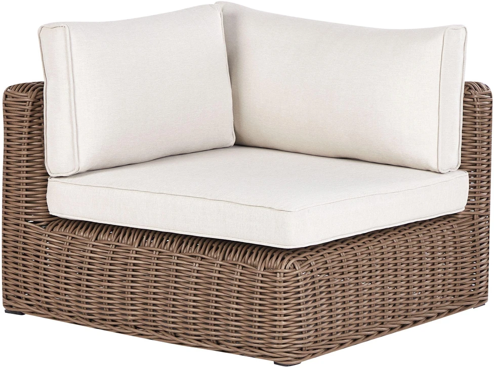 Lauko baldų komplektas Beliani Sodo kampinė sofa su otomane 6 asmenims PALERMO, ruda, technoratanas, modulinė
