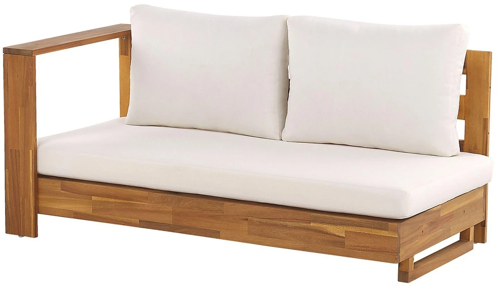 Lauko baldų komplektas Beliani Sodo kampinė sofa 5 asmenims MARETTIMO dešininė, kreminė balta, sertifikuota akacijos mediena