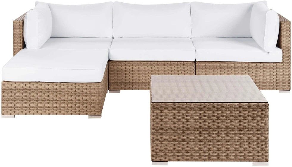 Lauko baldų komplektas Beliani Sodo kampinė sofa su staliuku 4 asmenims SANO dešininė natūralus technratanas modulinė