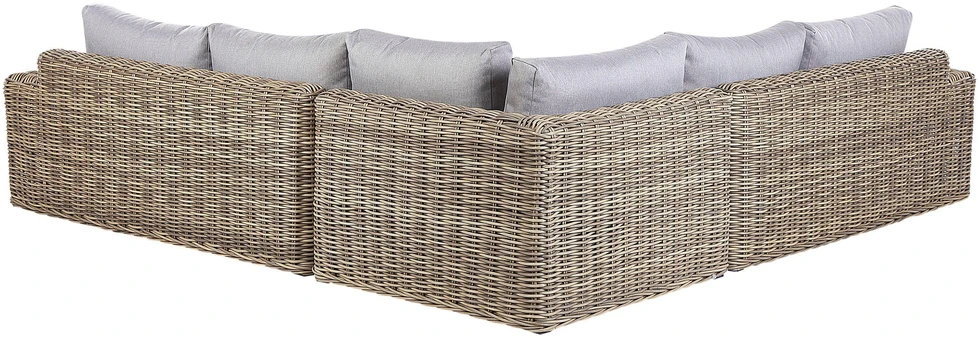 Lauko baldų komplektas Beliani Sodo kampinė sofa su pufu 6 asmenims PALERMO šviesiai ruda technorattanas, modulinė