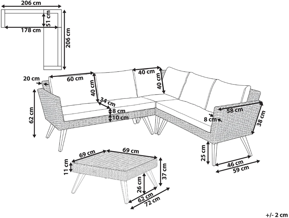 Lauko baldų komplektas Beliani Sodo kampinė sofa su staliuku 6 asmenims VITTORIA technoratanas pilka