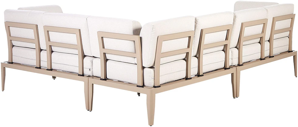 Lauko baldų komplektas Beliani Sodo kampinė sofa su staliuku 6 asmenims RIMA III kairinė, šviesiai smėlio spalvos