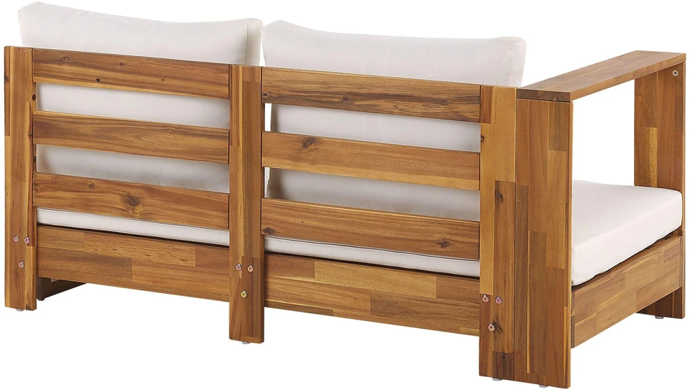 Lauko baldų komplektas Beliani Sodo kampinė sofa 5 asmenims MARETTIMO dešininė, kreminė balta, sertifikuota akacijos mediena