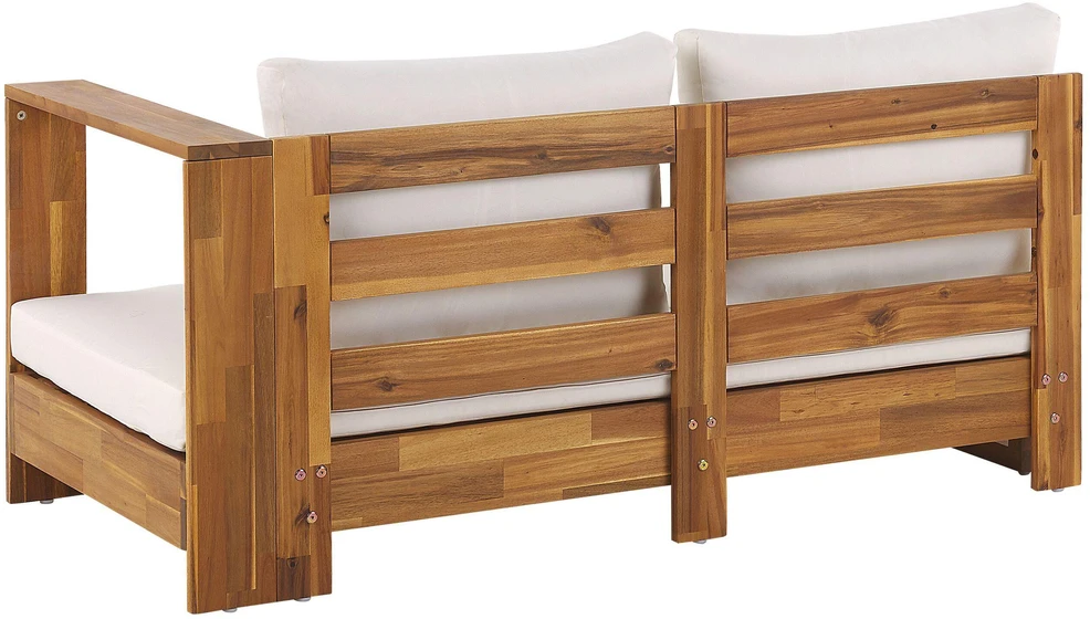 Lauko baldų komplektas Beliani Sodo kampinė sofa 5 asmenims MARETTIMO kairinė, kreminė balta, sertifikuota akacijos mediena