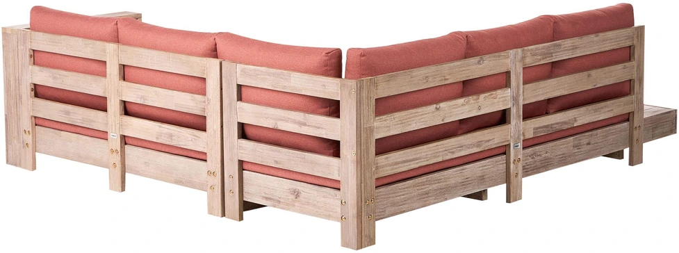 Lauko baldų komplektas Beliani Sodo kampinė sofa 5 asmenims MARETTIMO kairinė, raudona, sertifikuota akacijos mediena