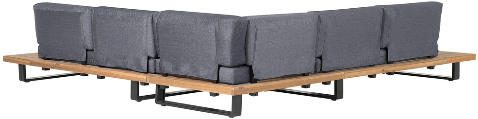 Lauko baldų komplektas Beliani Sodo kampinė sofa su stalu 5 asmenims MYKONOS dešininė tamsiai pilka, sertifikuota akacijos mediena