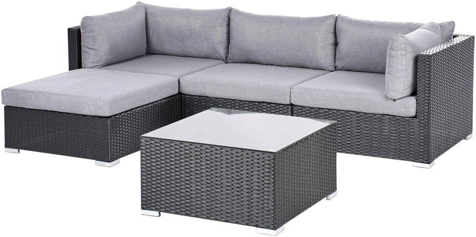 Lauko baldų komplektas Beliani Sodo kampinė sofa su staliuku 4 asmenims SANO dešininė, juoda, technoratanas