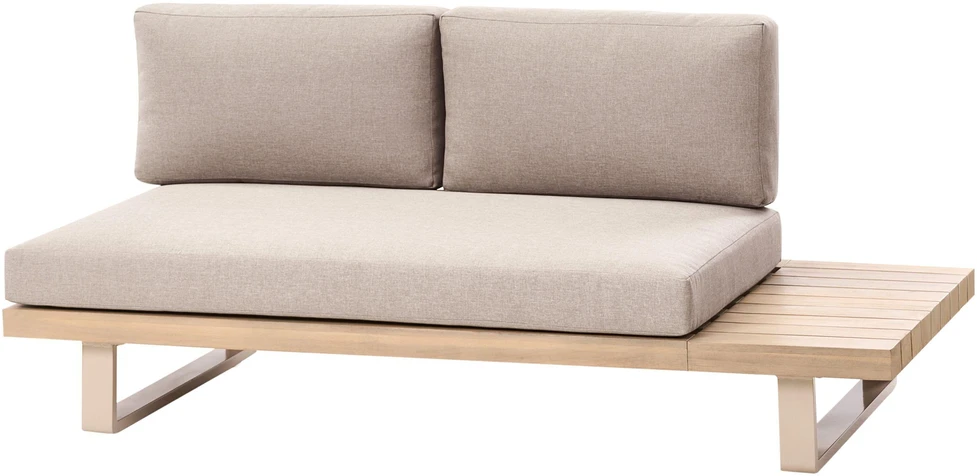 Lauko baldų komplektas Beliani Sodo kampinė sofa su staliuku 5 asmenims MYKONOS, sertifikuota akacijos mediena, smėlio ir pilkos spalvos, dešininė