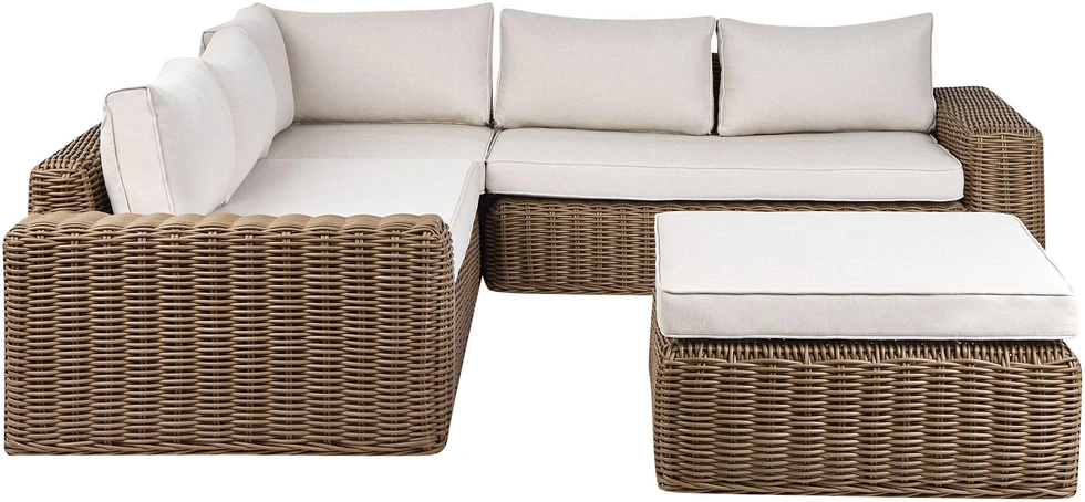 Lauko baldų komplektas Beliani Sodo kampinė sofa su otomane 6 asmenims PALERMO, ruda, technoratanas, modulinė