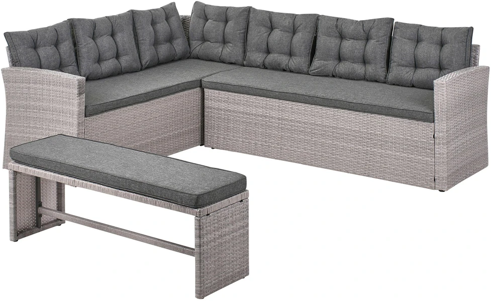 Lauko baldų komplektas Beliani Sodo kampinė sofa VITERBO, 8 vietų, pilka, technoratanas