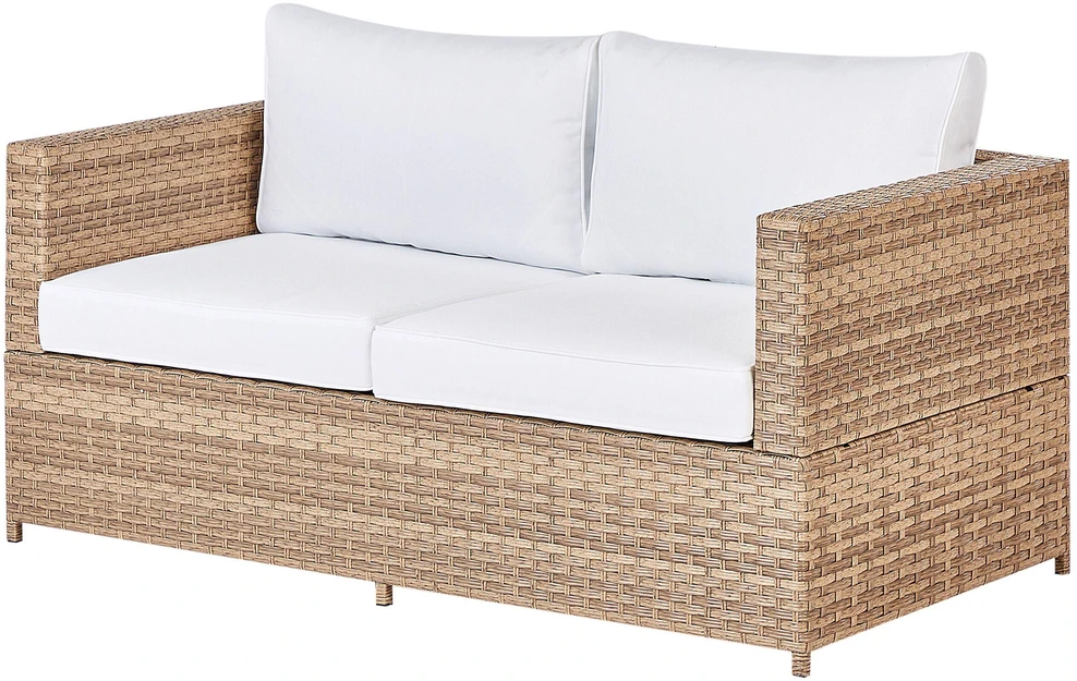 Lauko baldų komplektas Beliani Sodo kampinė sofa su stalu AVOLA, kairinė, kreminė balta, technorotangas