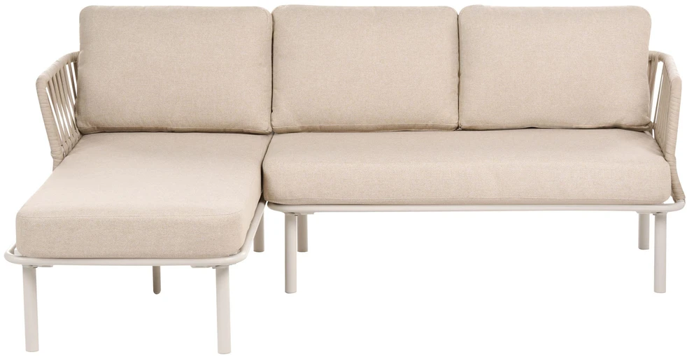 Lauko baldų komplektas Beliani Sodo kampinė sofa su staliuku 3 žmonėms ORTE, metalinė, smėlio spalvos, dešinės pusės