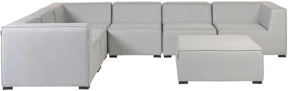 Lauko baldų komplektas Beliani Sodo kampinė sofa su pufu 7 asmenims AREZZO kairinė šviesiai pilka modulinė