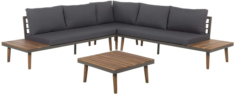 Lauko baldų komplektas Beliani Sodo kampinė sofa su staliuku 5 asmenims CORATO pilka akacijos mediena