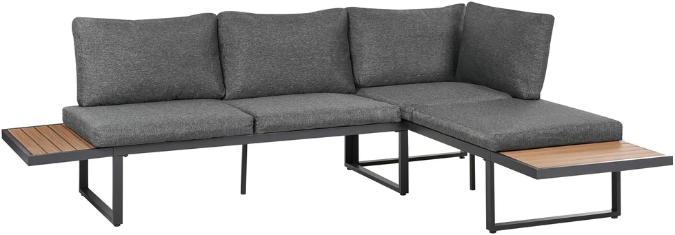 Lauko baldų komplektas Beliani Sodo kampinė sofa su staliuku 4 asmenims PIENZA kairinė, šviesiai ruda/pilka