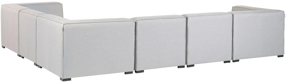 Lauko baldų komplektas Beliani Sodo kampinė sofa su pufu 7 asmenims AREZZO kairinė šviesiai pilka modulinė