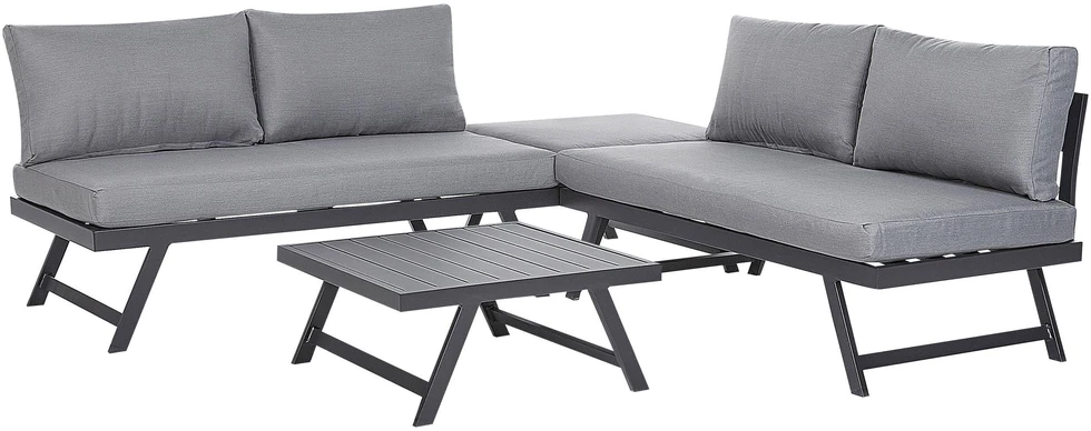 Lauko baldų komplektas Beliani Sodo kampinė sofa su staliuku 5 asmenims COCCORINO pilka, metalinė