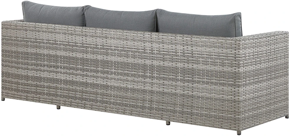 Lauko baldų komplektas Beliani Sodo kampinė sofa su staliuku 5 asmenims SABBIA modulinė iš dirbtinio ratano dešininė šviesiai pilka