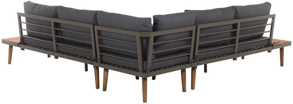 Lauko baldų komplektas Beliani Sodo kampinė sofa su staliuku 5 asmenims CORATO pilka akacijos mediena
