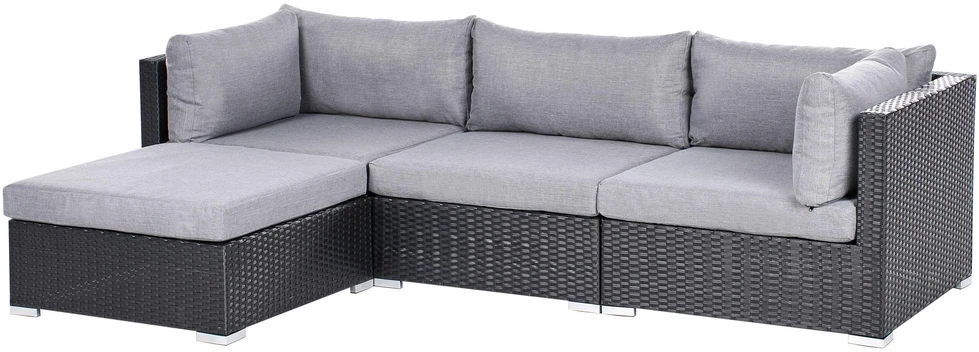 Lauko baldų komplektas Beliani Sodo kampinė sofa su staliuku 4 asmenims SANO dešininė, juoda, technoratanas