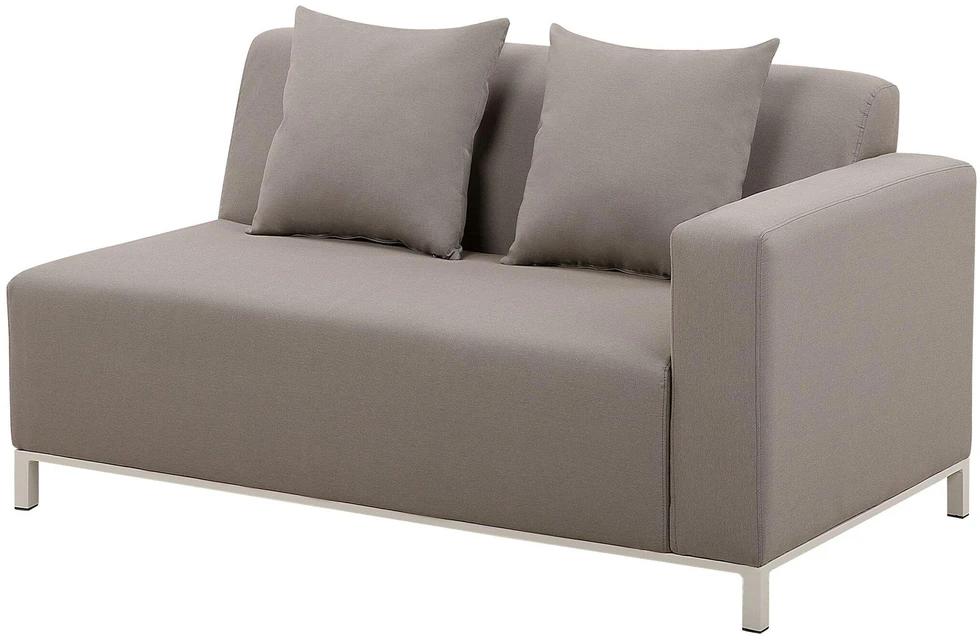 Beliani Sodo kampinė sofa su staliuku 5 asmenims BELIZE dešininė smėlio spalvos modulinė
