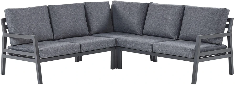 Lauko baldų komplektas Beliani Sodo kampinė sofa su staliuku 5 asmenims VIZZINI, pilka, metalinė