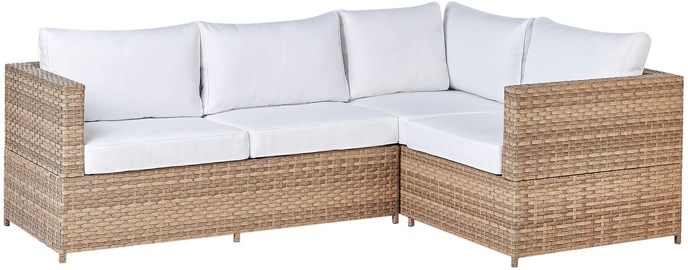 Lauko baldų komplektas Beliani Sodo kampinė sofa su stalu AVOLA, kairinė, kreminė balta, technorotangas