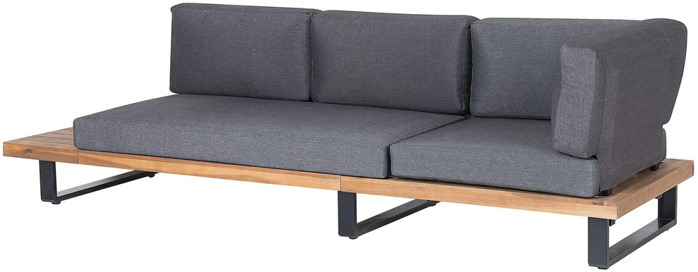 Lauko baldų komplektas Beliani Sodo kampinė sofa su stalu 5 asmenims MYKONOS dešininė tamsiai pilka, sertifikuota akacijos mediena