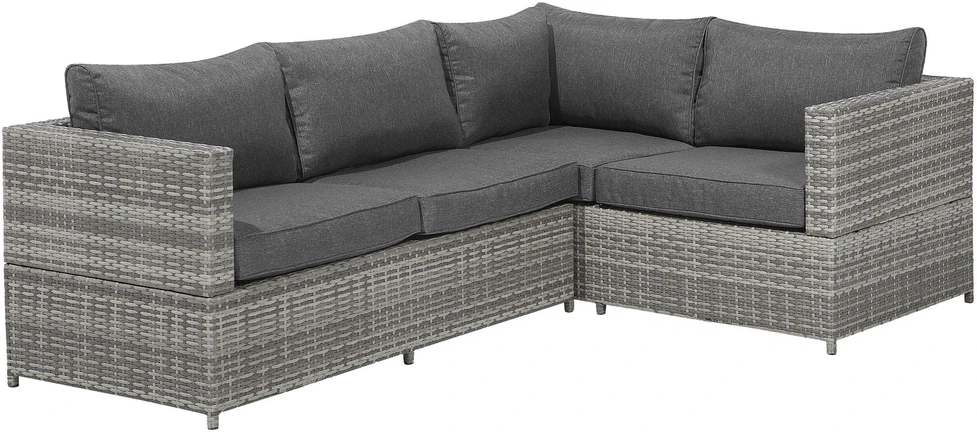 Lauko baldų komplektas Beliani Sodo kampinė sofa su staliuku 4 asmenims AVOLA kairinė, pilka, technoratanas